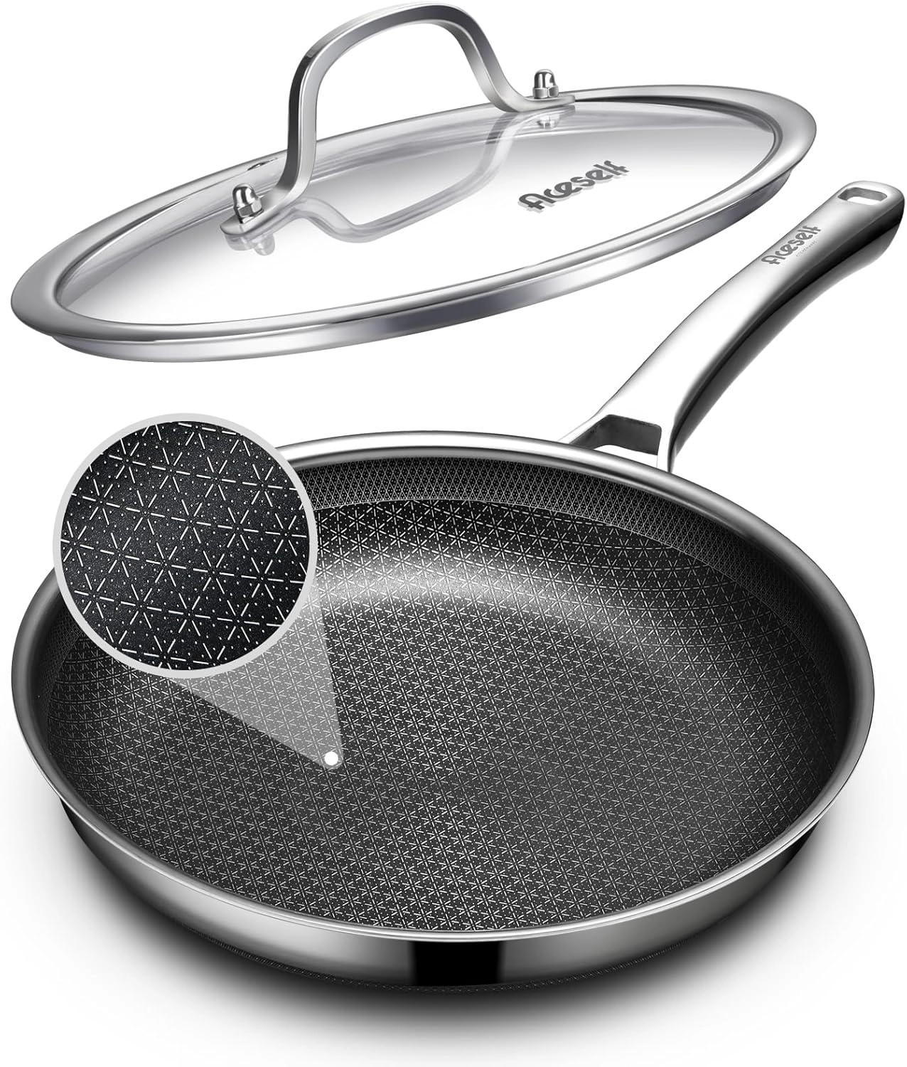 Aceself Non Stick Frying Pans, 12 inch with Lid Hybrid